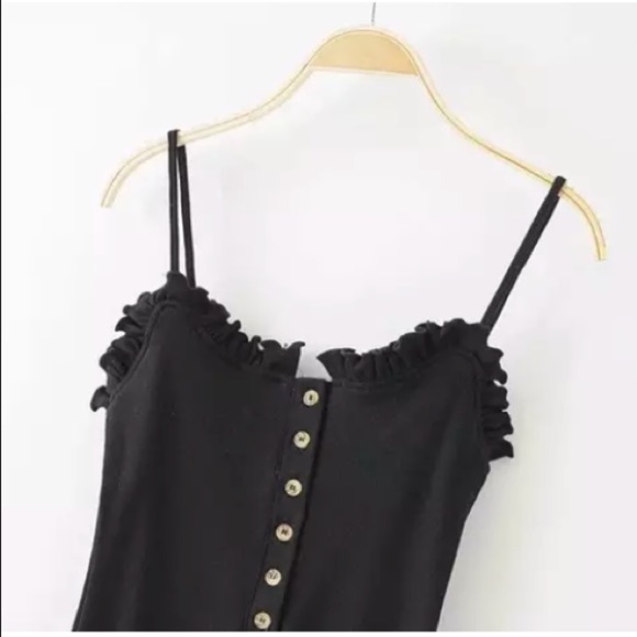 SOLD OUT The Cutest Black Ribbed Button Ruffled Bodysuit - Picture 2 of 3